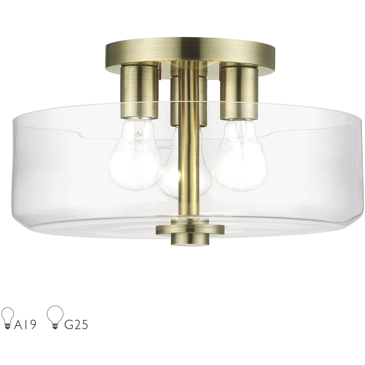 Livex Lighting 46123-01 Whitworth 3 Light 14.5 inch Antique Brass Semi-Flush Ceiling Light