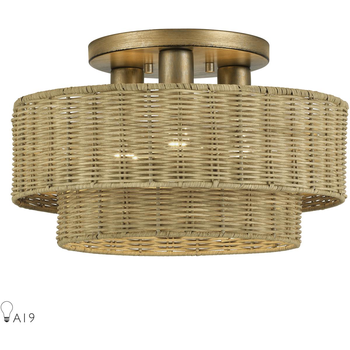Livex Lighting 60047-48 Weavington 3 Light 15 inch Antique Gold Leaf Semi Flush Mount Ceiling Light, Large