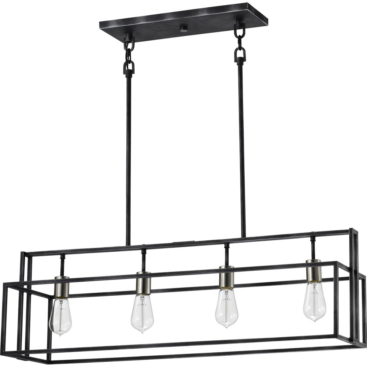 Nuvo 60/5859 Lake 4 Light 36 inch Iron Black and Brushed Nickel Accents Island Pendant Ceiling Light
