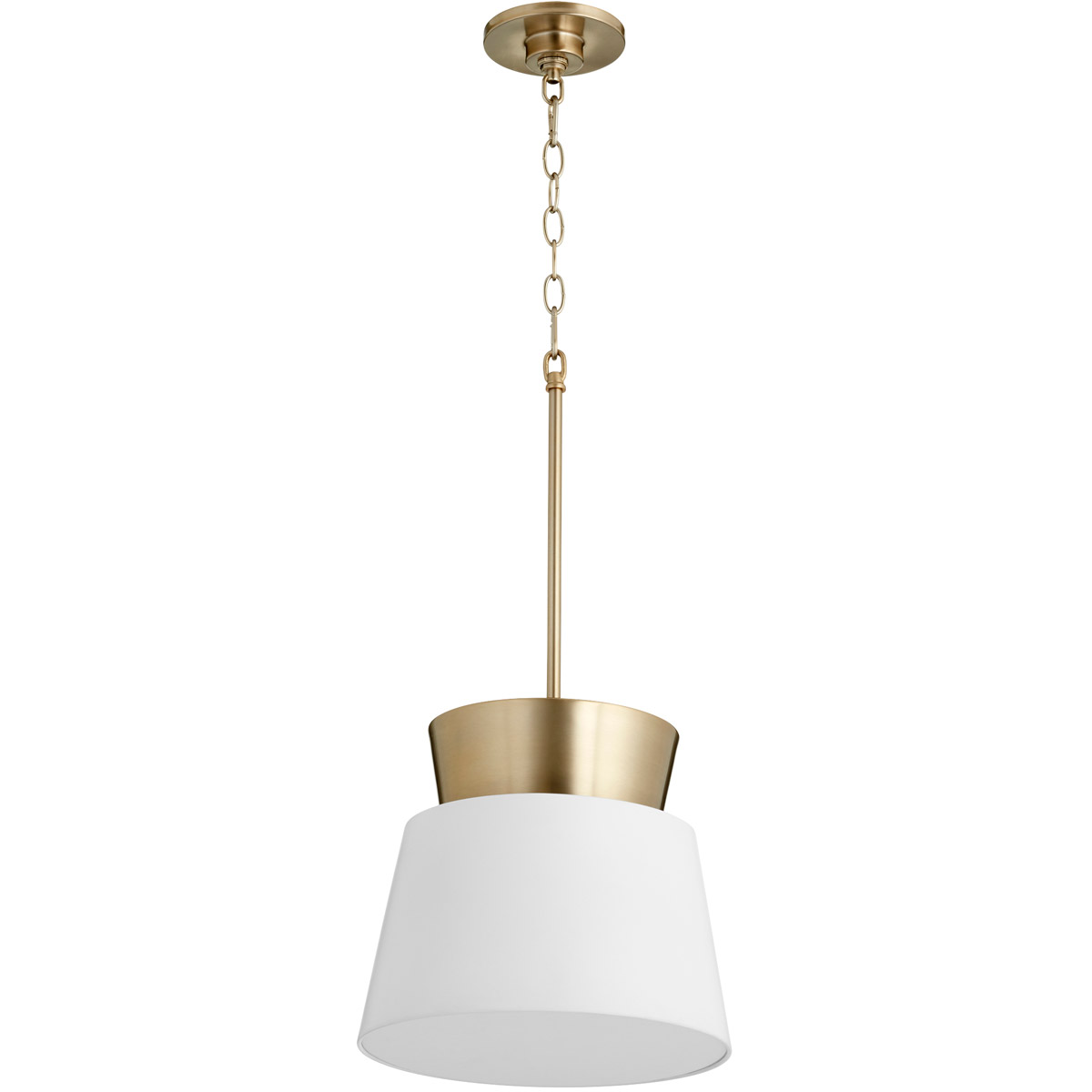 Quorum 8006-0880 Trapezoids 1 Light 12 inch Studio White and Aged Brass Pendant Ceiling Light