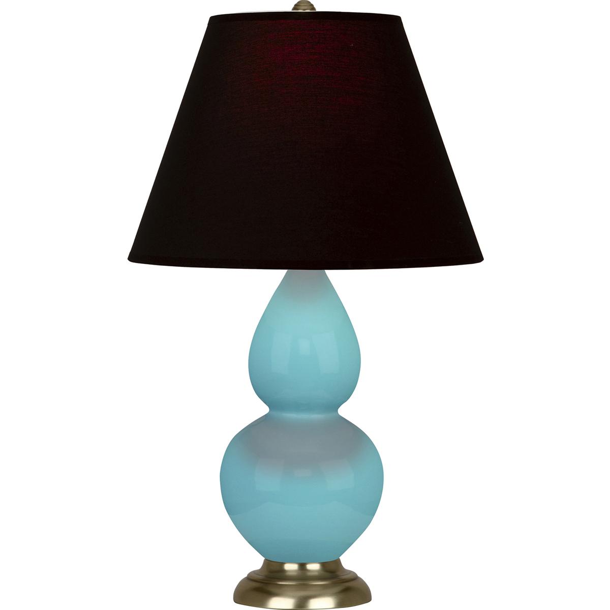 Robert Abbey 1760K Small Double Gourd 22.75 inch 150 watt Egg Blue Glazed Ceramic Antique Brass Accent Lamp Portable Light in Ink Black with Rose Red