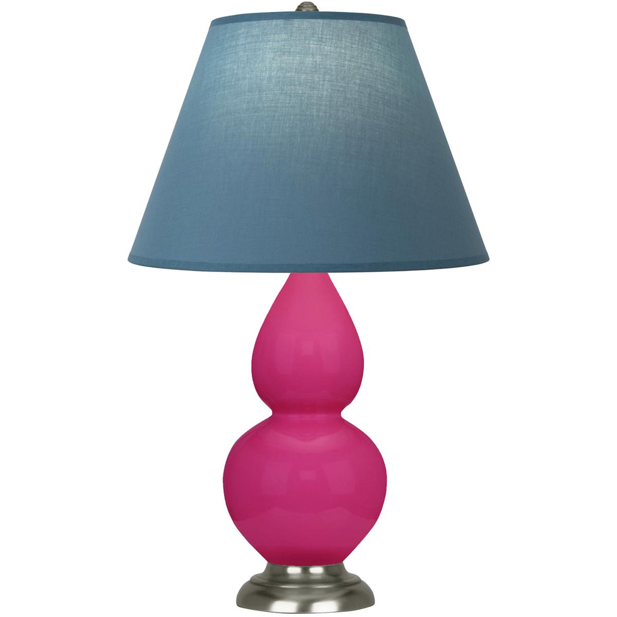 Robert Abbey RZ12B Small Double Gourd 22.75 inch 150 watt Razzle Rose Glazed Ceramic with Antique Silver Accent Lamp Portable Light in Bright Blue wit