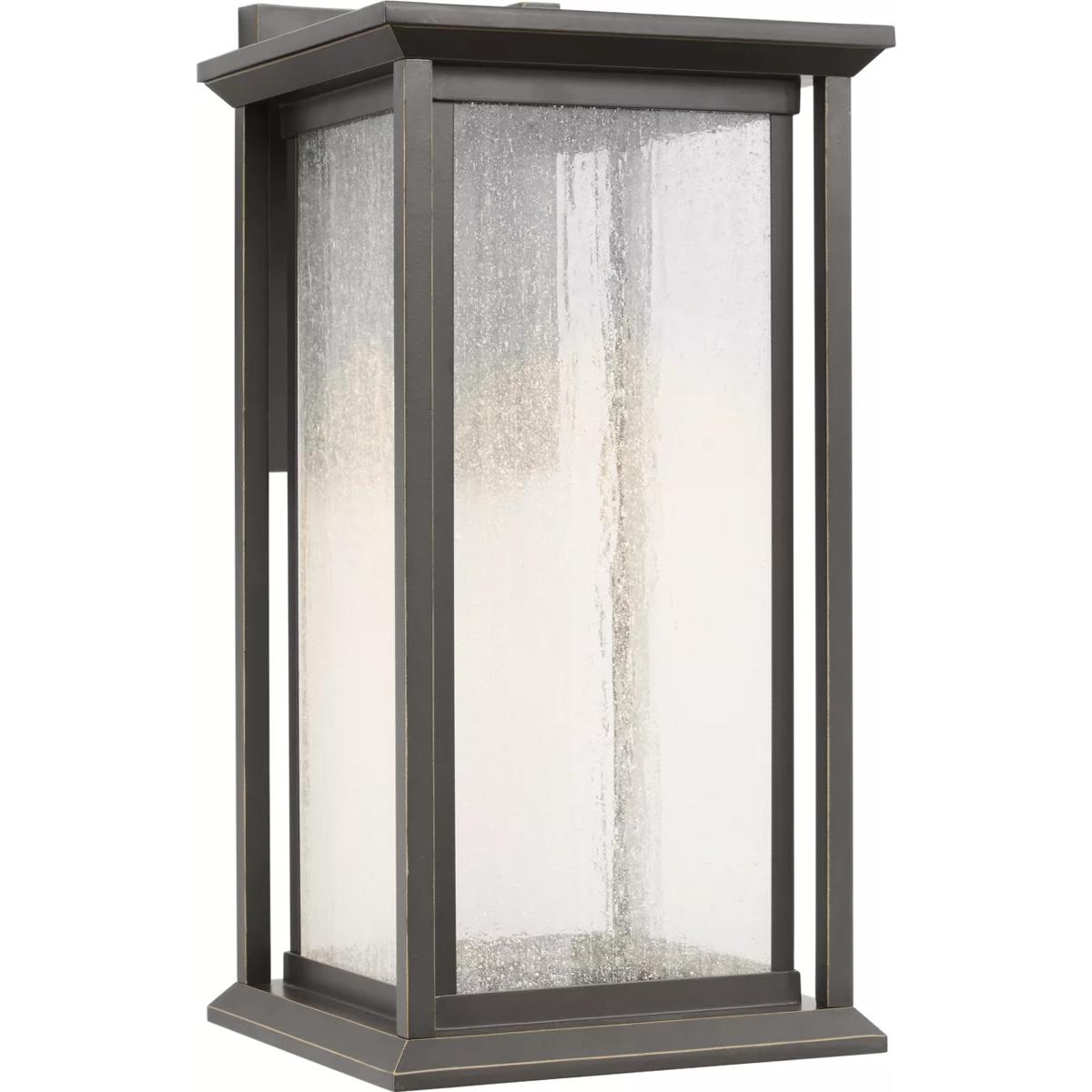 Generation Lighting GLO1291DL-ANBZ Audley LED 15 inch Antique Bronze Outdoor Wall Lantern in Distressed Seeded Glass, Medium