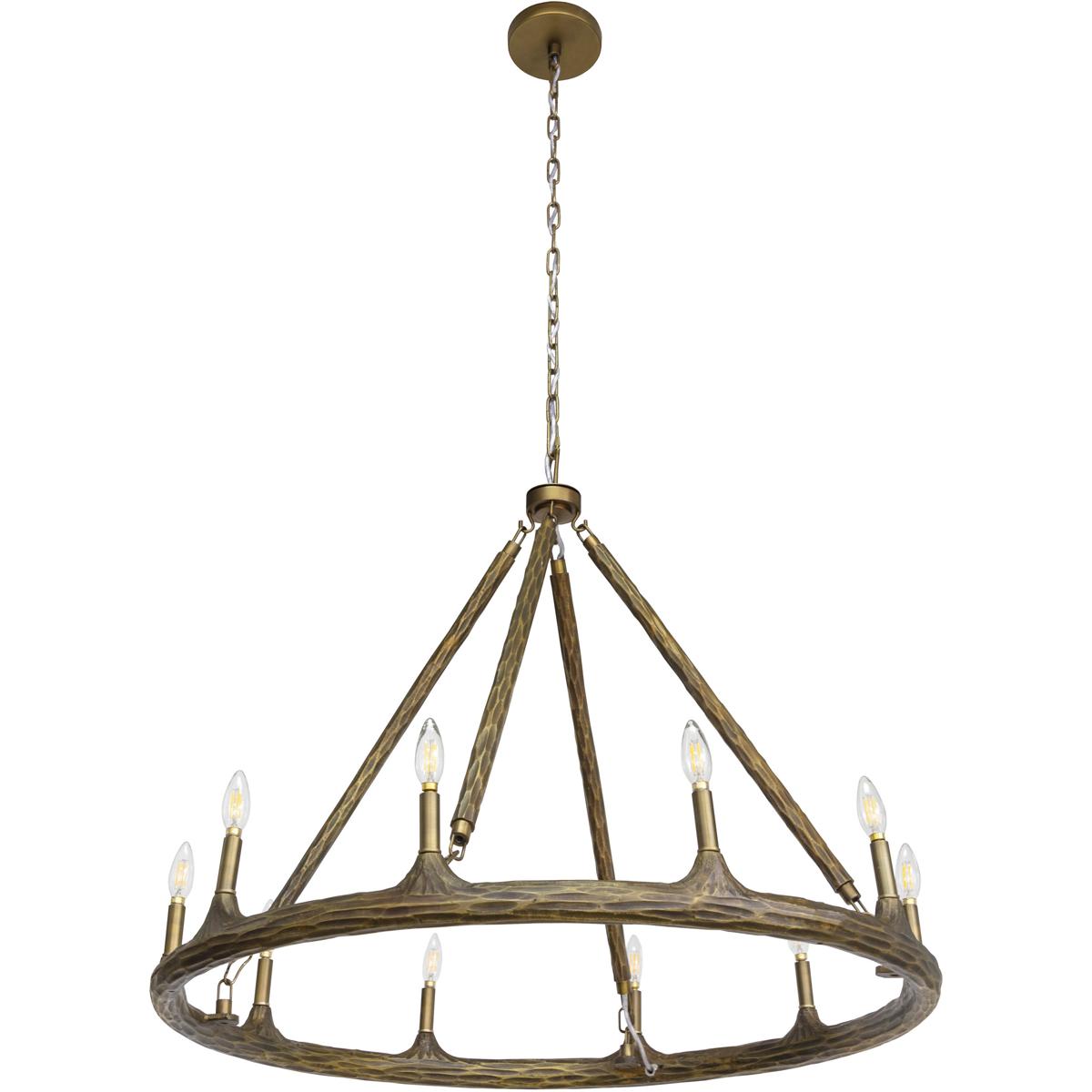 SUNPAN 111695 Wolfgang 10 Light Brown / Antique Brass Chandelier Ceiling Light