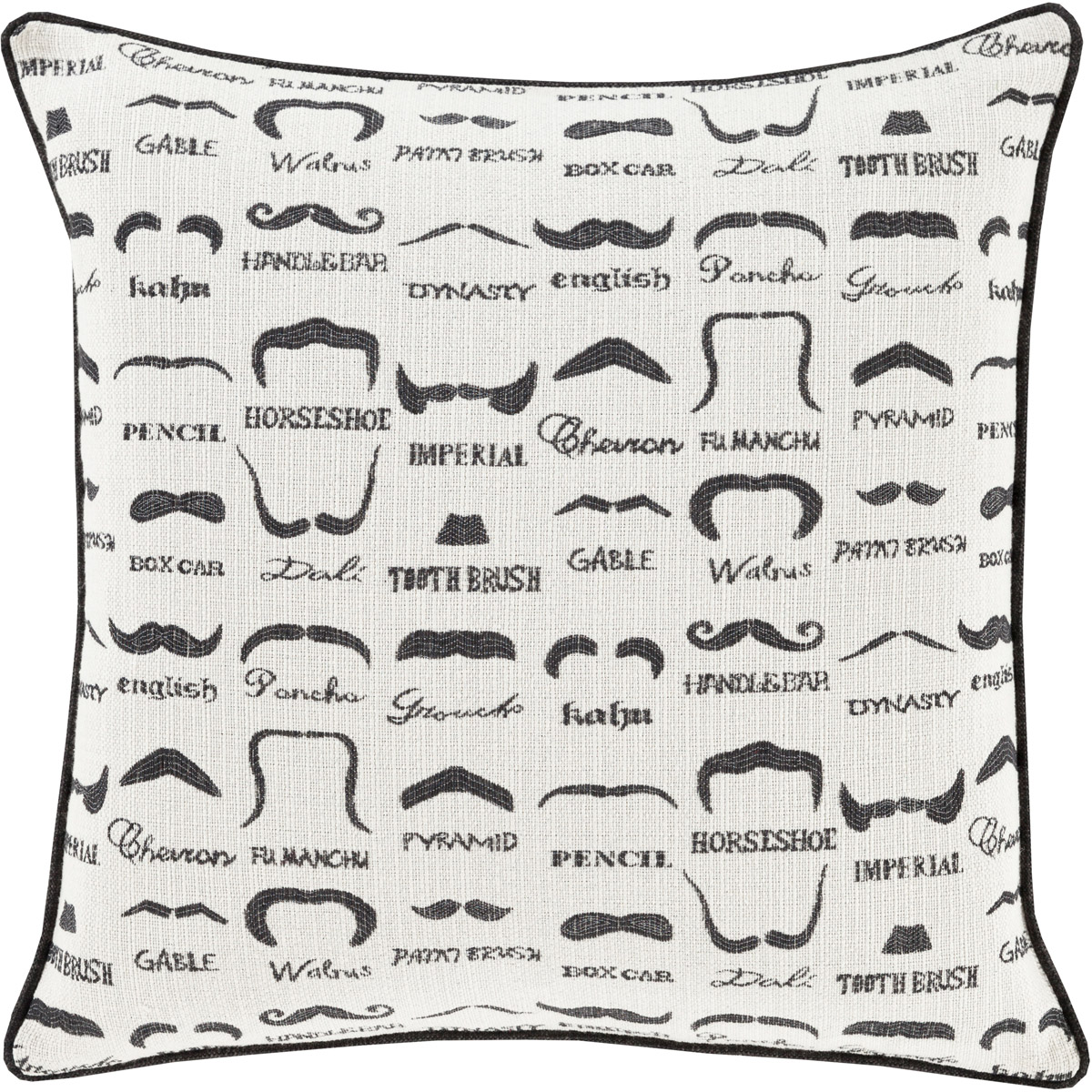 Surya WTS001-2222P Wax that Stache 22 inch Black, Ivory Pillow Kit