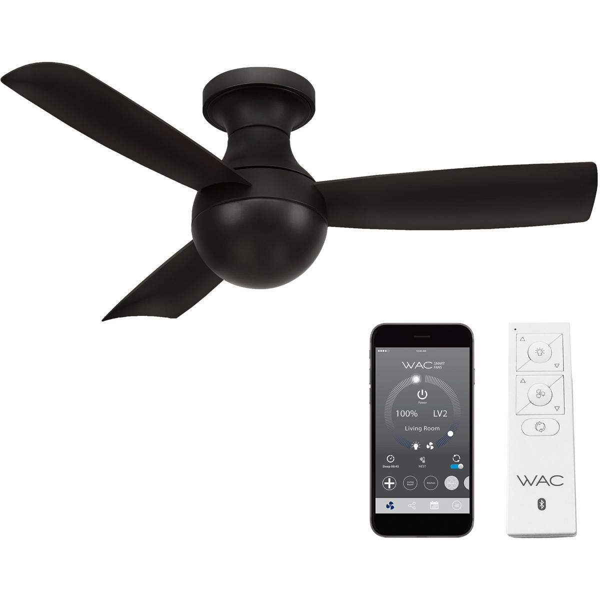 WAC Lighting F-004-MB Orb 44 inch Matte Black Flush Mount Ceiling Fans, Smart Fan