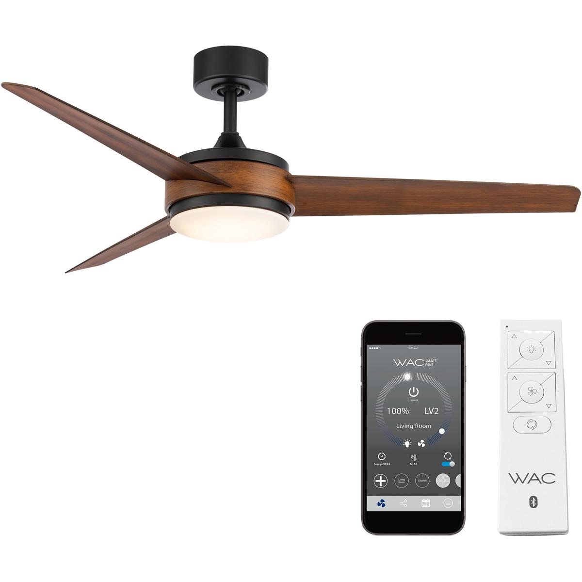 WAC Lighting F-054L-MB/DK Mod 54 inch Matte Black Distressed Koa with Distressed Koa Blades Downrod Ceiling Fans, Smart Fan