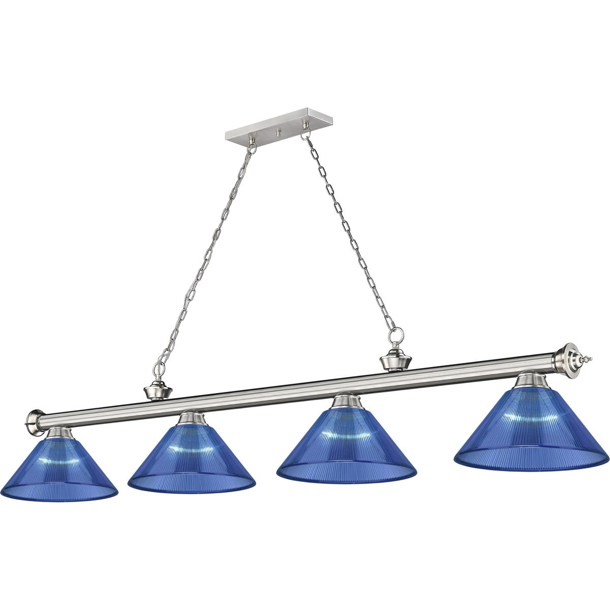 Z-Lite 2306-4BN-ARDB Cordon 4 Light 81.25 inch Brushed Nickel Billiard Ceiling Light in Dark Blue Acrylic