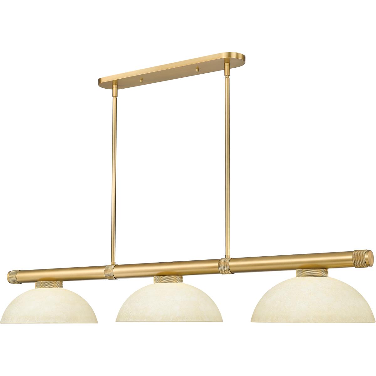 Z-Lite 3050-3RB-DGM14 Vanguard 3 Light 58.5 inch Rubbed Brass Billiard Ceiling Light in Golden Mottle Glass