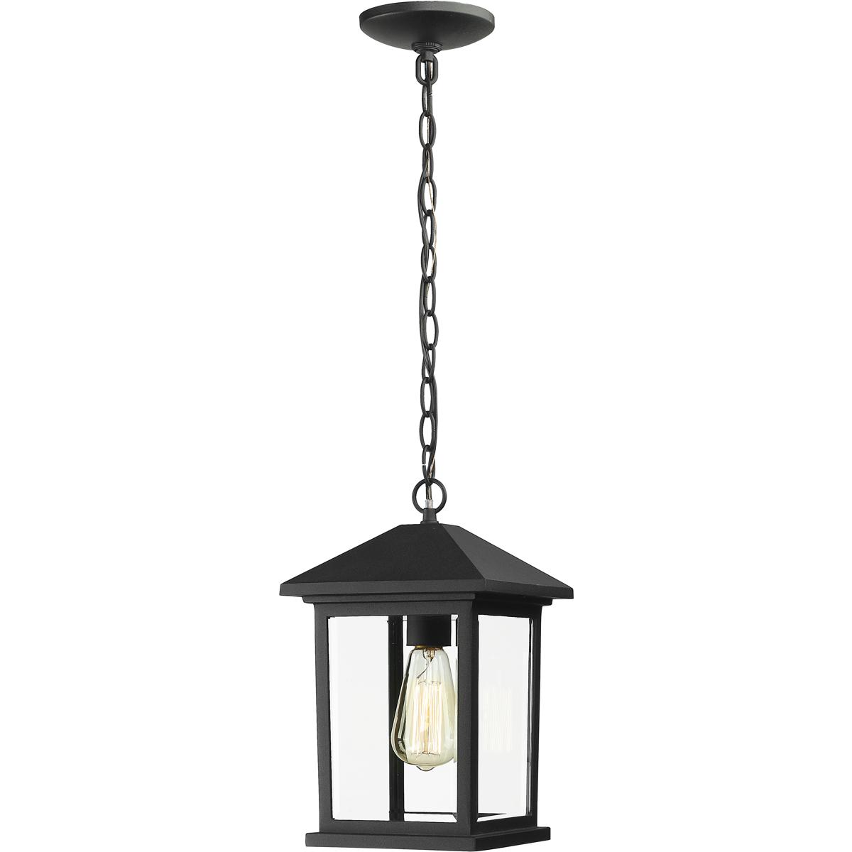 Z-Lite 531CHM-BK Portland 1 Light 8 inch Black Outdoor Chain Mount Ceiling Fixture in Clear Beveled Glass, 5.07
