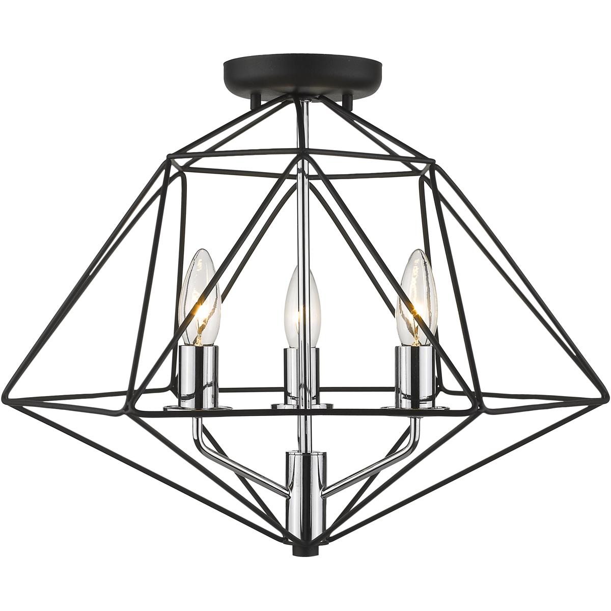Z-Lite 918SF-MB-CH Geo 3 Light 18 inch Matte Black and Chrome Semi Flush Mount Ceiling Light