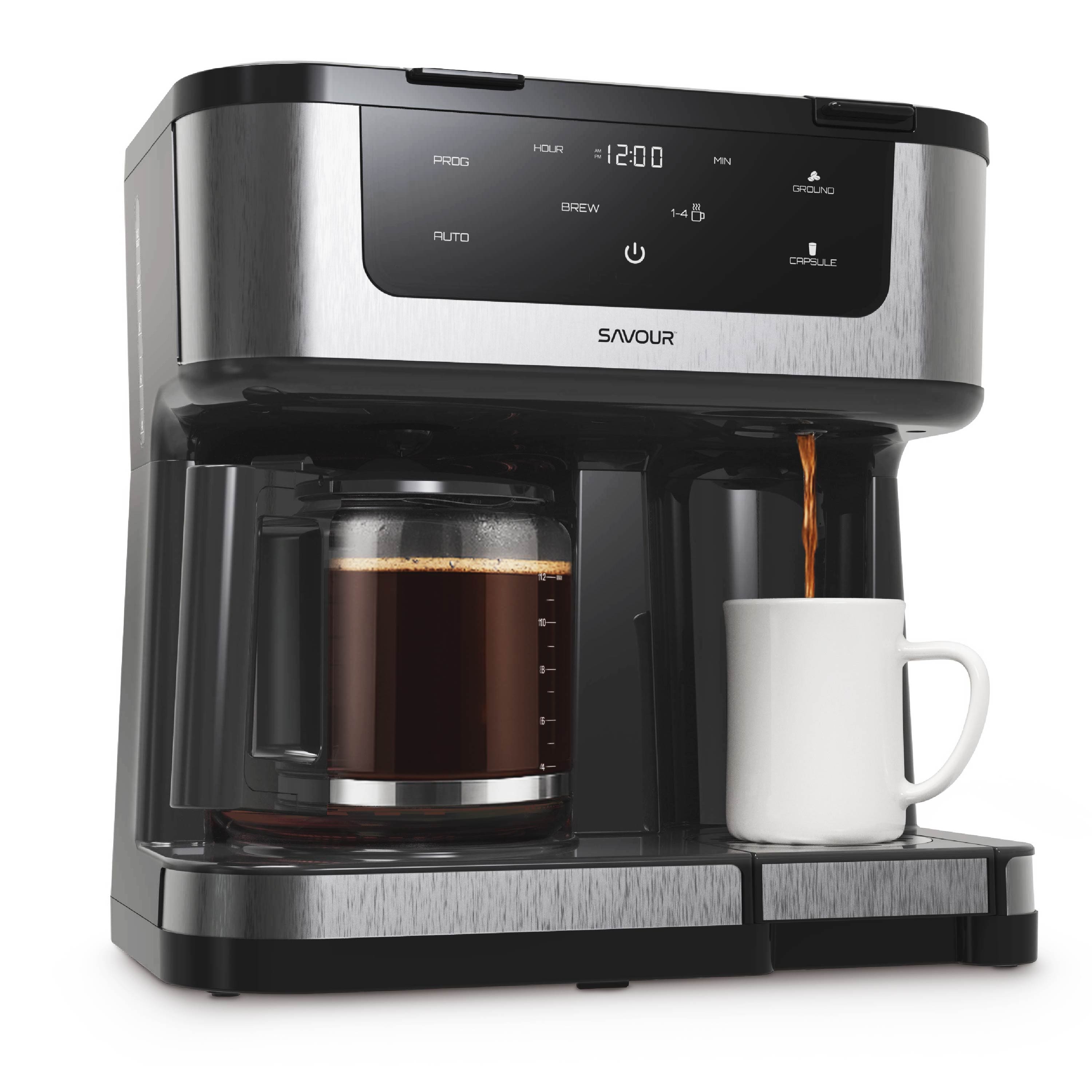 Savour Dual Coffee Maker, Programmable 12-Cup Coffee Pot & Single Serve Coffee Machine