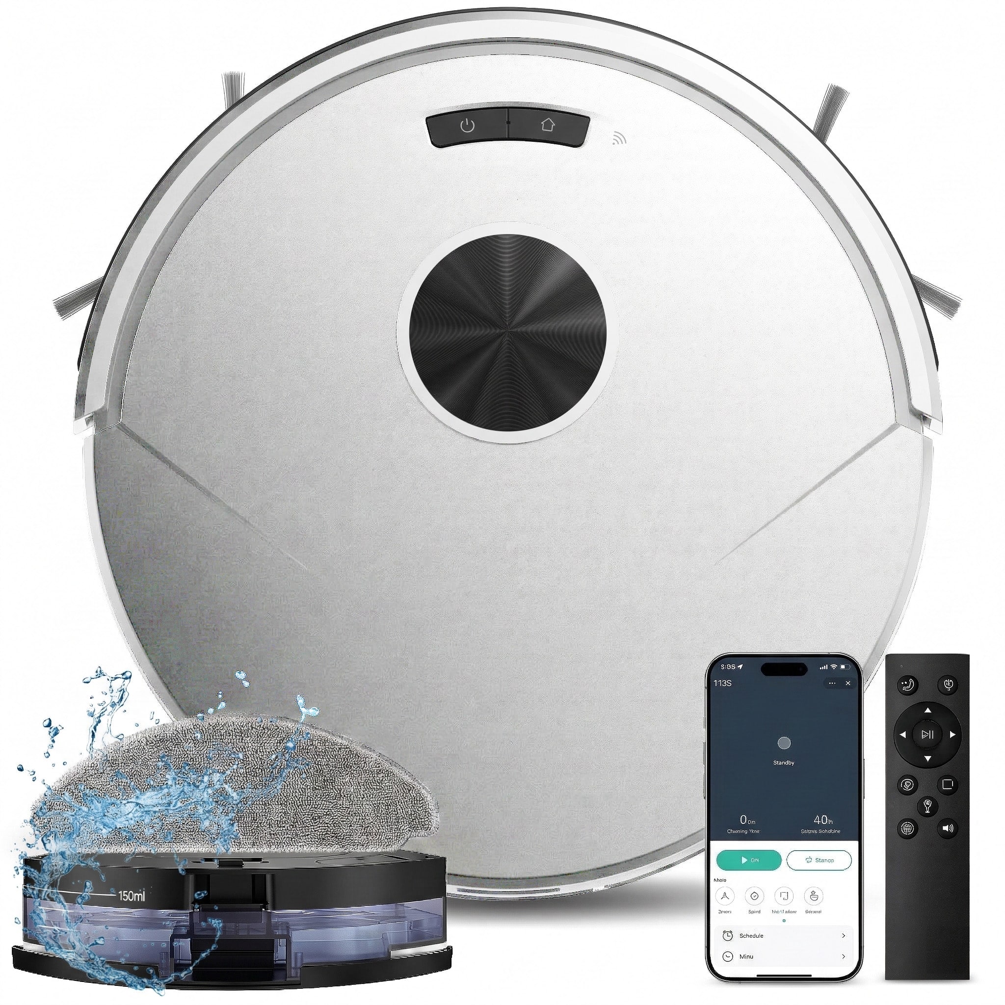 Robot Vacuum and Mop, Vacuum Cleaner with APP/Remote for Pet Hair, Self-Charging, 4 Cleaning Modes