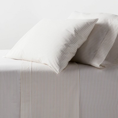 Queen Organic Percale Sheet Set Khaki/White Stripe - Threshold™