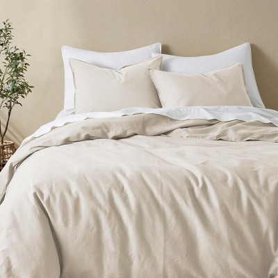 Peace Nest Linen Cotton Blend Duvet Cover Set, Durable, Breathable & Moisture-Wicking, 3 Piece Bedding Set with Pillow Shams, Cream, King, 106"x90"
