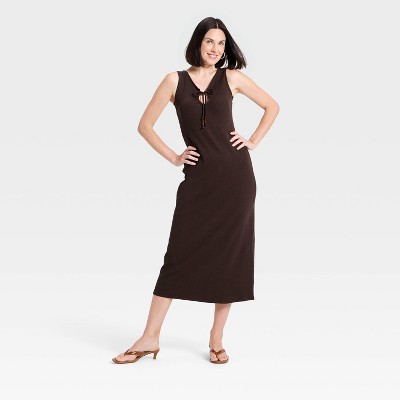Women's Keyhole Beaded Knit Maxi Dress - A New Day™ Brown M