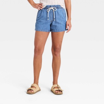 Women's Mid-Rise Linen-Blend Pull-On Beach Denim Shorts - Universal Thread™ Medium Wash M