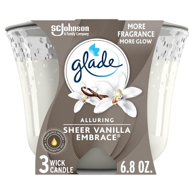 Glade 3 Wick Scented Candle in Glass Jar - Sheer Vanilla Embrace - 6.8oz: Indoor, 30-Hour Burn Time, Christmas & Thanksgiving Decor