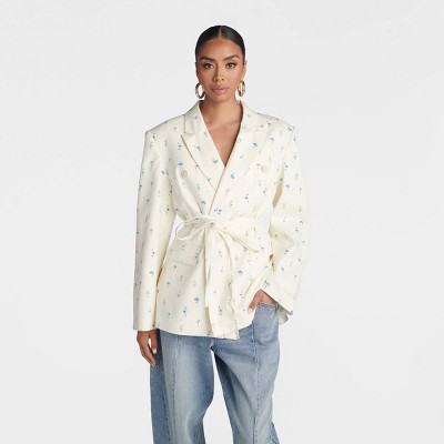 KBB by KAHLANA Women's 'The Erin Blazer' - White/Blue Floral S