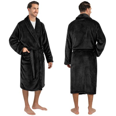 PAVILIA Mens Soft Robe, Fleece Plush Soft Long Male Bathrobe, Lightweight Fluffy Fuzzy Cozy Warm Bath Shower Spa House (Black, L/XL), Fathers Day Gift