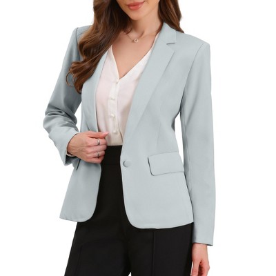 INSPIRE CHIC Women's One Button Notch Lapel Long Sleeve with Shoulder Pads and Pockets Blazer Medium Gray