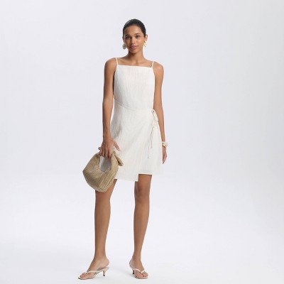 Women's Linen Blend Wrap Full Lined Mini Shift Dress - A New Day™ Cream M