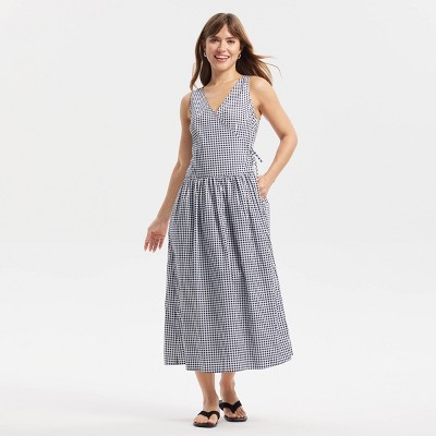 Women's Maxi Wrap Dress - A New Day™ Navy Blue Gingham Check XS