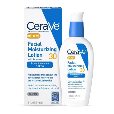 CeraVe Face Moisturizer with Sunscreen, AM Facial Moisturizing Lotion for Normal to Dry Skin - SPF 30 - 3 fl oz: No Fragrance Added, Noncomedogenic
