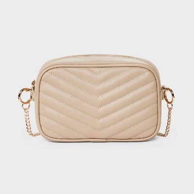 Quilted Camera Crossbody Bag - A New Day™ Tan: Faux Leather, Chain Strap, Softside Design