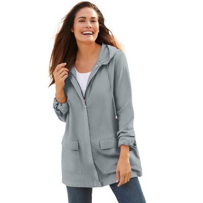 Woman Within Lightweight Utility Hoodie Jacket - 30/32, Gunmetal