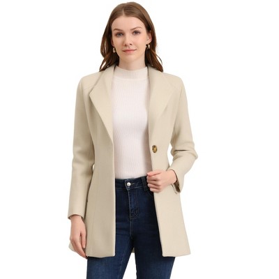 INSPIRE CHIC Women's Winter Notch Lapel Collar Buttoned Business Mid-Long Trench Coats Small Beige