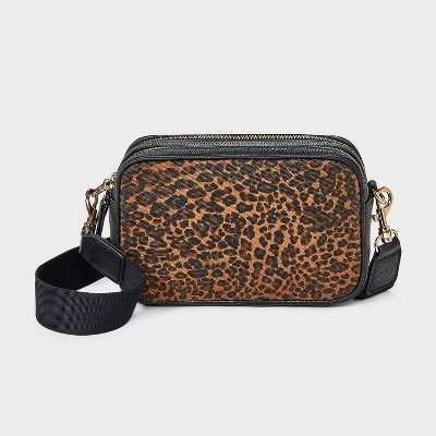 Double Zip Camera Leopard Print Crossbody Bag - Universal Thread™ Black/Brown