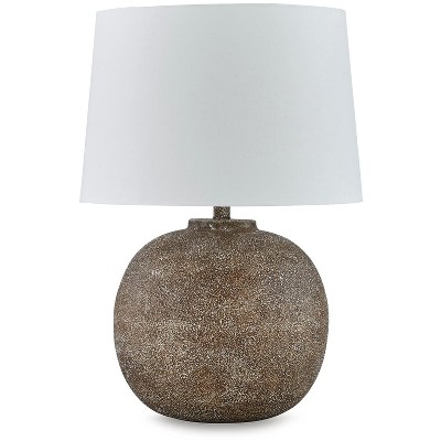 Signature Design by Ashley Neavesboro Farmhouse Metal Table Lamp with Fabric Shade, Antique Brown