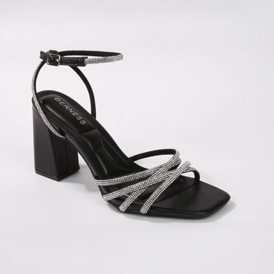 Berness Women's Hailie Rhinestone Strappy Block Heels Black 10