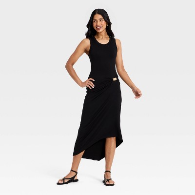 Women's Asymmetrical Knit Midi Dress - A New Day™ Black M