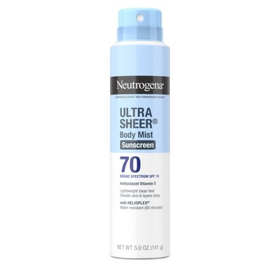 Neutrogena Ultra Sheer Sunscreen Spray, SPF 70, 5oz: Face & Whole Body Protection, Noncomedogenic, Oil & Oxybenzone-Free