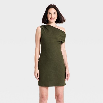 Women's Off the Shoulder Mini Dress - A New Day™ Olive Green M