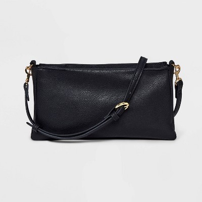 Double Gusset Crossbody Bag - Universal Thread™ Black: Removable Adjustable Strap, Twill