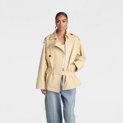 KBB by KAHLANA Women's Drop Waist 'The Belted Trench Jacket' - Khaki M