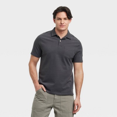 Men's Vintage Polo Shirt - Goodfellow & Co™ Charcoal Gray S: 100% Cotton, Midweight Jersey, Standard Fit, Pullover Design