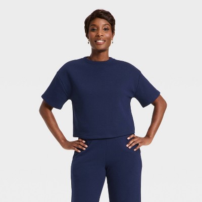 Women's French Terry T-Shirt - A New Day™ Navy M
