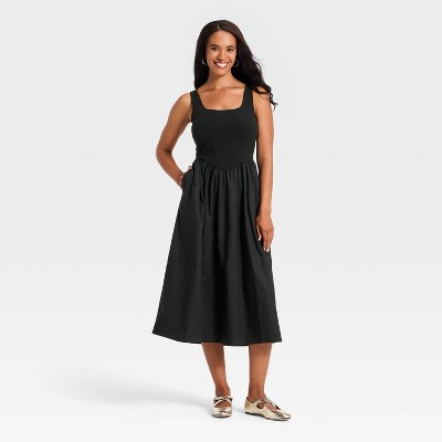 Women's Pullover Knit to Woven Midi Dress - A New Day™ Black L