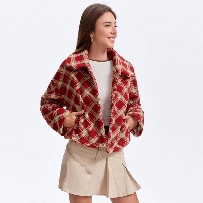 Women's Fleece Coat - Wild Fable™ Red Diamond Print M