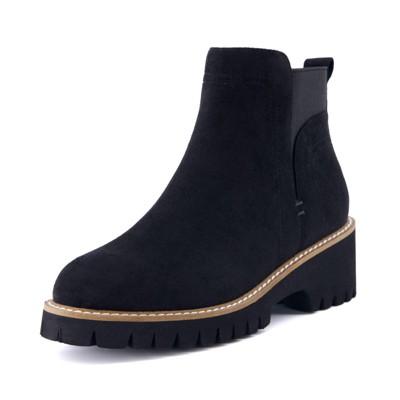 CUSHIONAIRE Parade Pull-On Womens Boots, Lightweight Lug Sole Chelsea Style Ankle Boots for Women with Detailed Stitching, Black 8