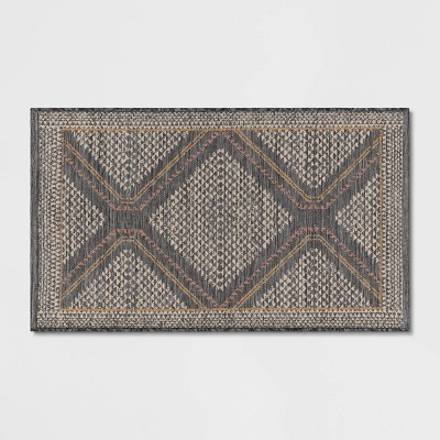 2'3"x3'9" Washable Tapestry Accent Rug Gray - Threshold™: Traditional Diamond Pattern, Machine Washable, Indoor Use