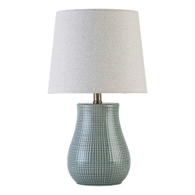 C Cattleya 19.25" Green Crackled Ceramic Table Lamp with Textured Glass Finish & Linen Shade