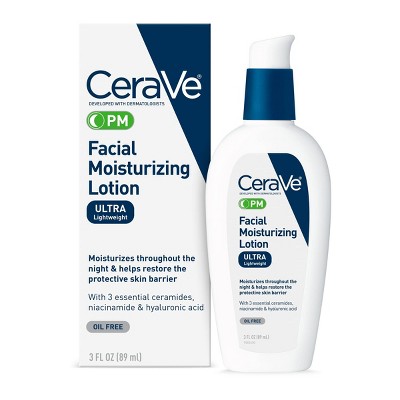 CeraVe PM Moisturizing Lotion, Night Cream for All Skin Types - 3 fl oz: No Fragrance Added, Noncomedogenic, Oil-Free
