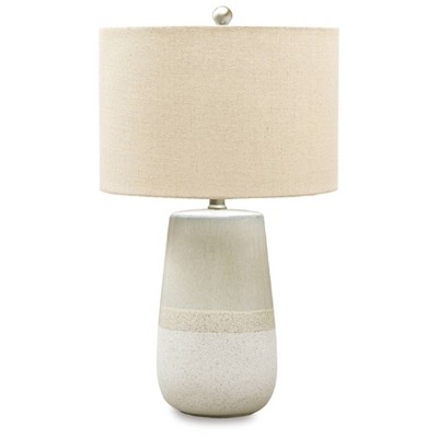Shavon Table Lamp Beige/White - Signature Design by Ashley: Glazed Ceramic, Drum Shade, 3-Way Switch