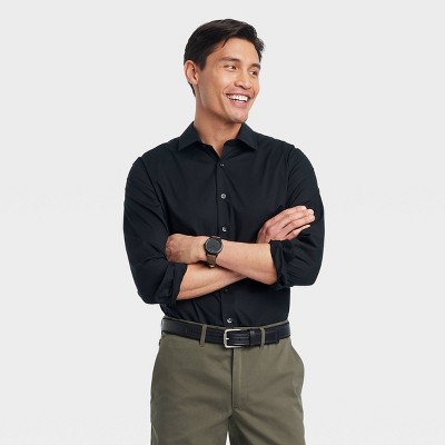 Men's Performance Long Sleeve Button-Down Dress Shirt - Goodfellow & Co™ Black L: Cotton Blend, Recycled Polyester, Spandex