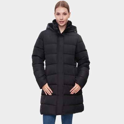 Rokka&Rolla Women's Insulated Long Winter Coat Fleece Hood Parka Jacket-Black, size X Large